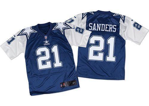 Nike Cowboys #21 Deion Sanders Navy Blue/White Throwback Men's Stitched ...