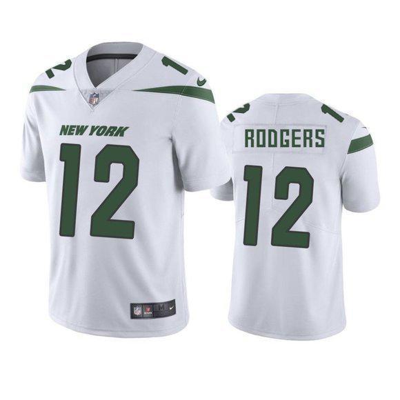 Nike Jets #12 Aaron Rodgers White Men's Stitched NFL Vapor Untouchable ...