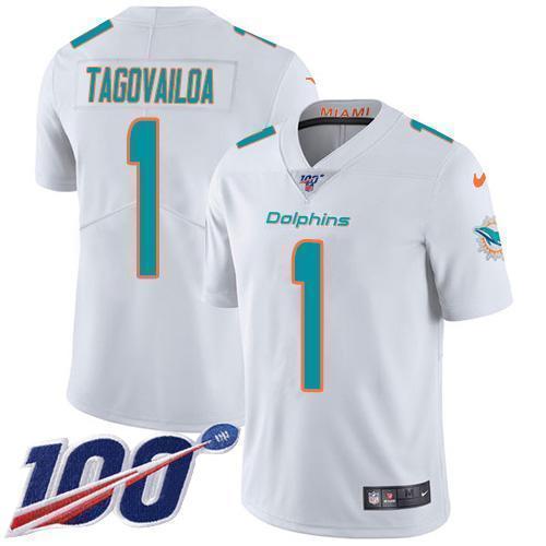 Nike Dolphins #1 Tua Tagovailoa White Men's Stitched NFL 100th Season ...